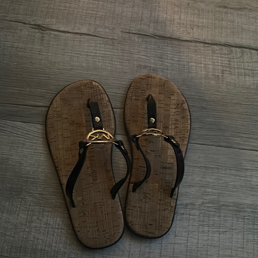 Michael Kors Black and Brown Sandals with Textured Sole